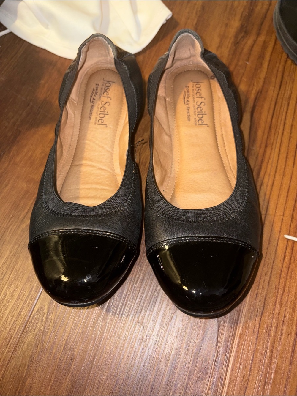 Josef Seibel Black Women's Ballet Flats with Glossy Patent Toe Cap